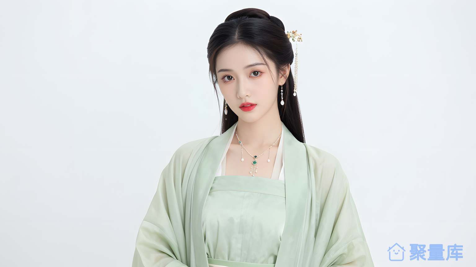 美女穿青色服装 美女