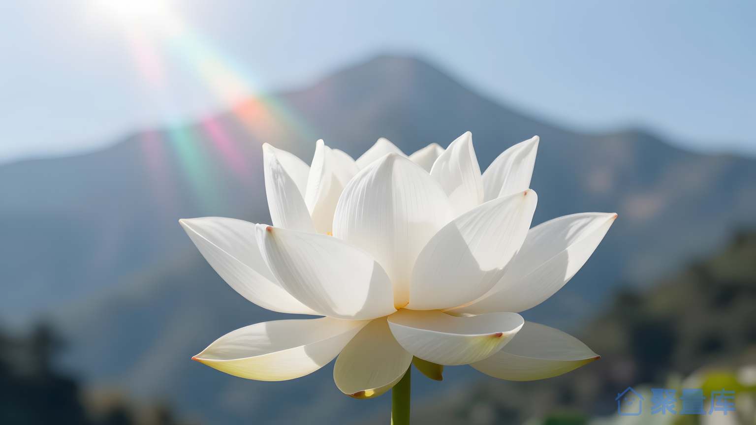 花园大山背景下的白色水莽花