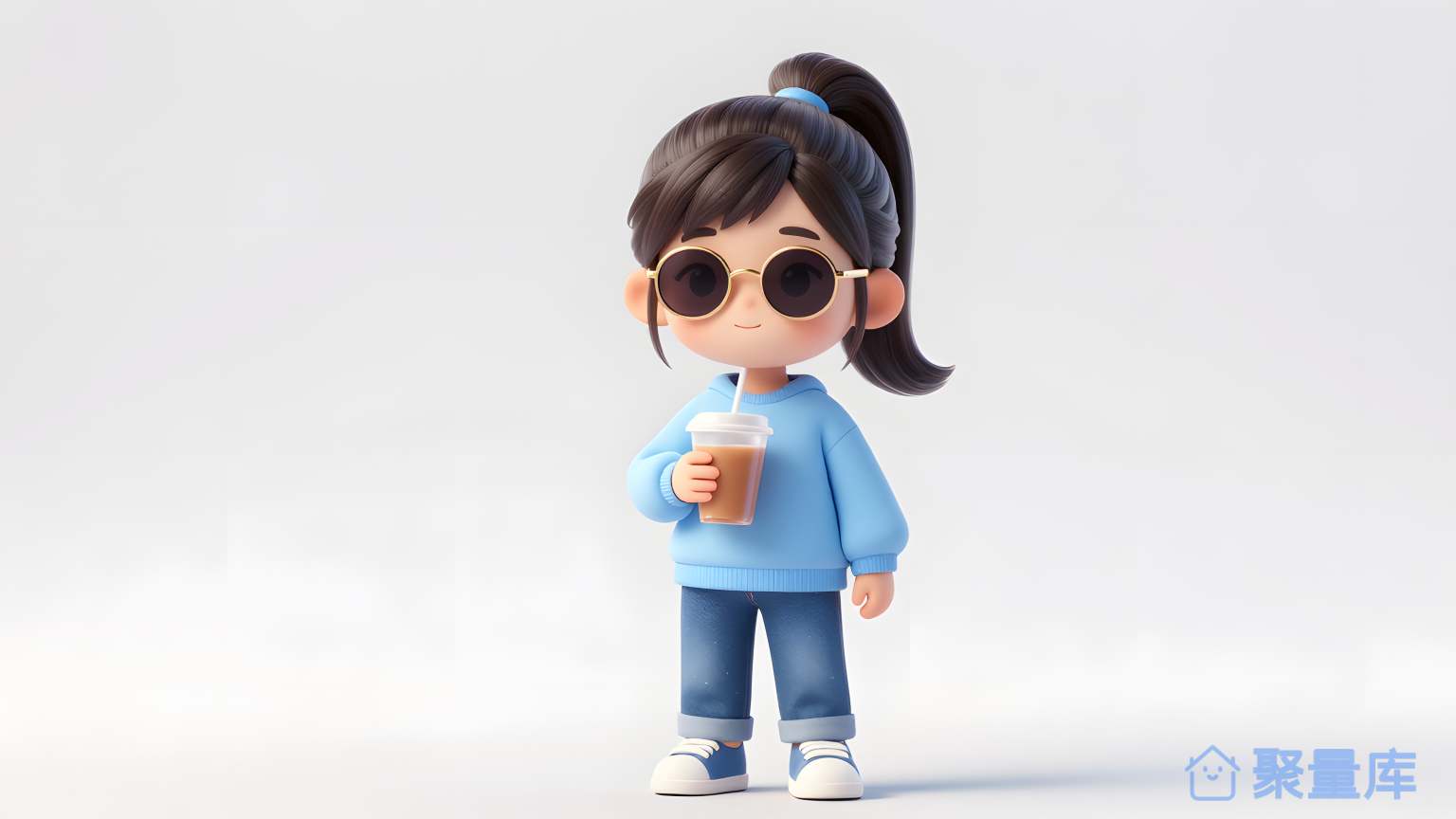 小女孩在白色背景上喝茶
