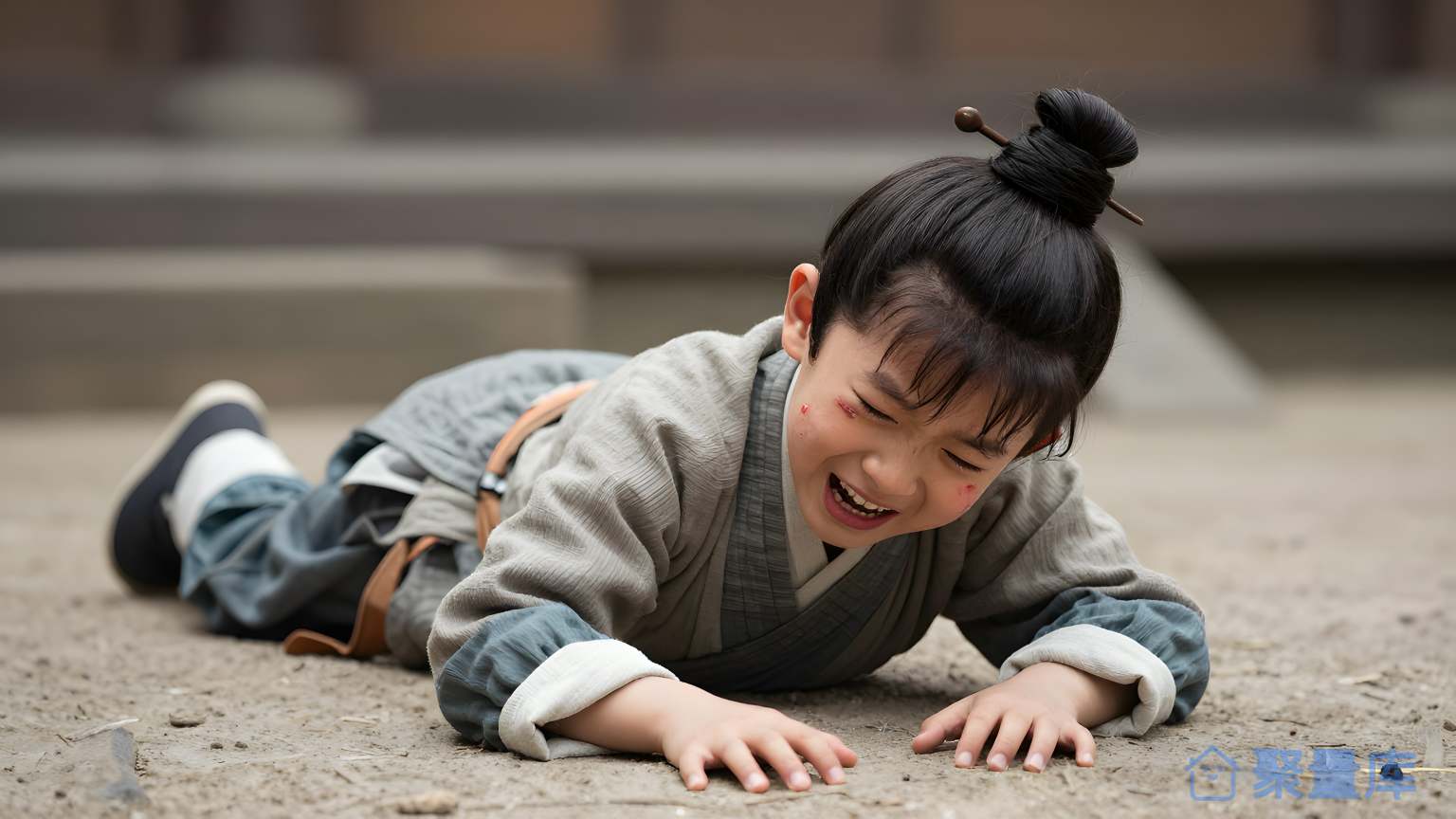 小孩在地上玩耍