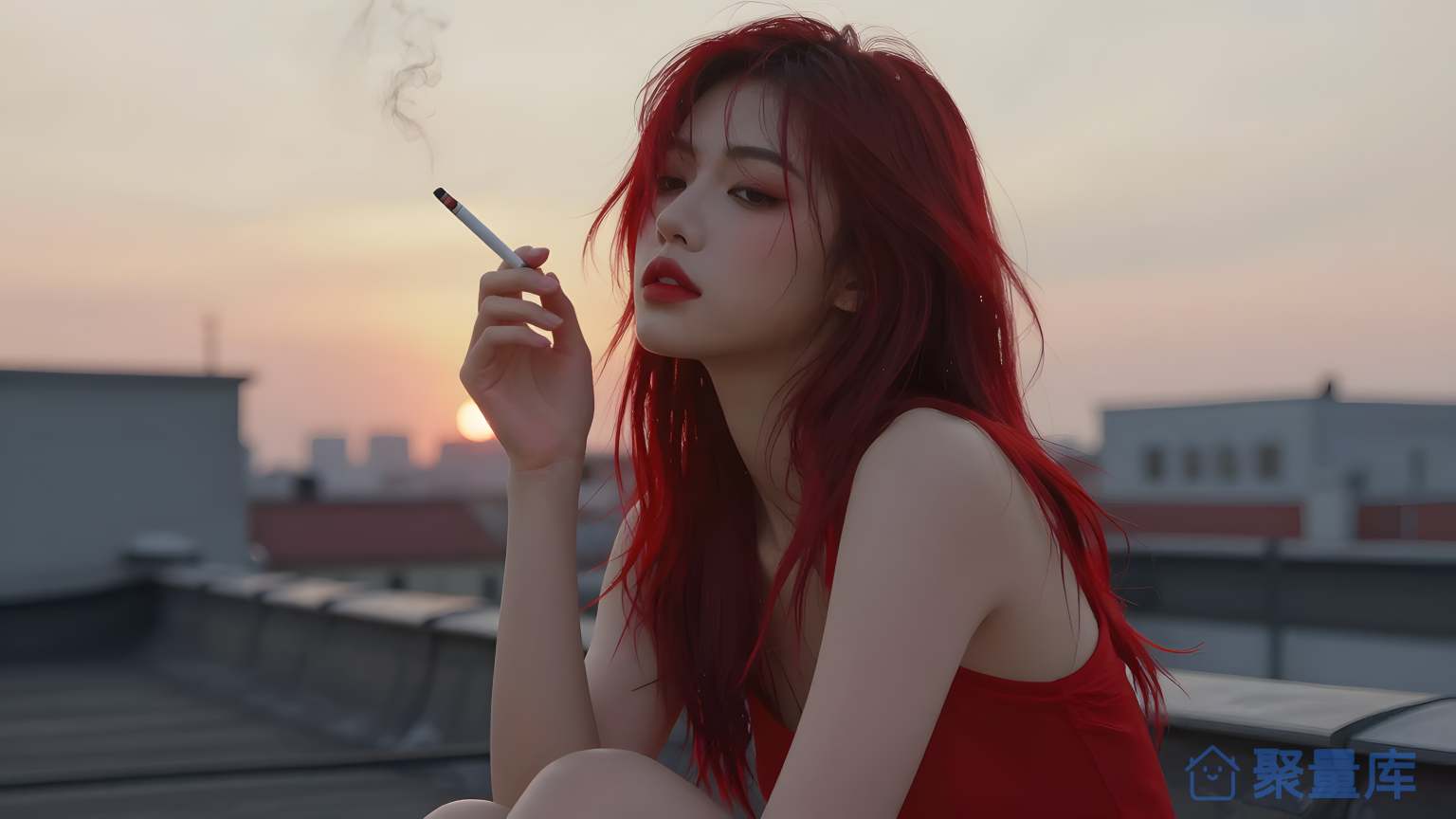 女性在吸烟