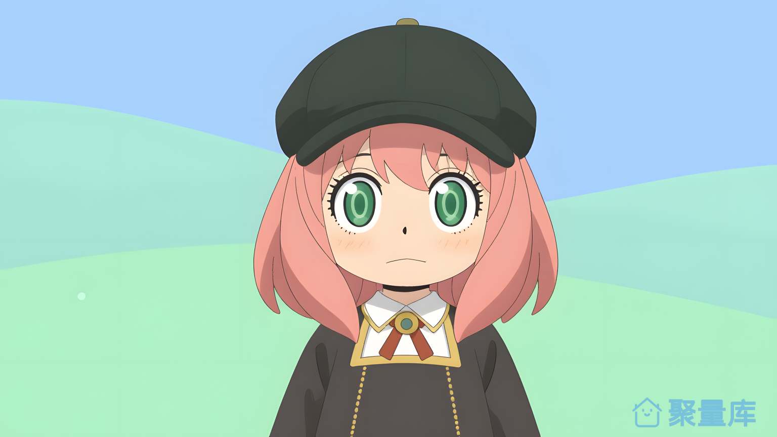 女孩在游戏场景中穿着帽子和黑色衣服