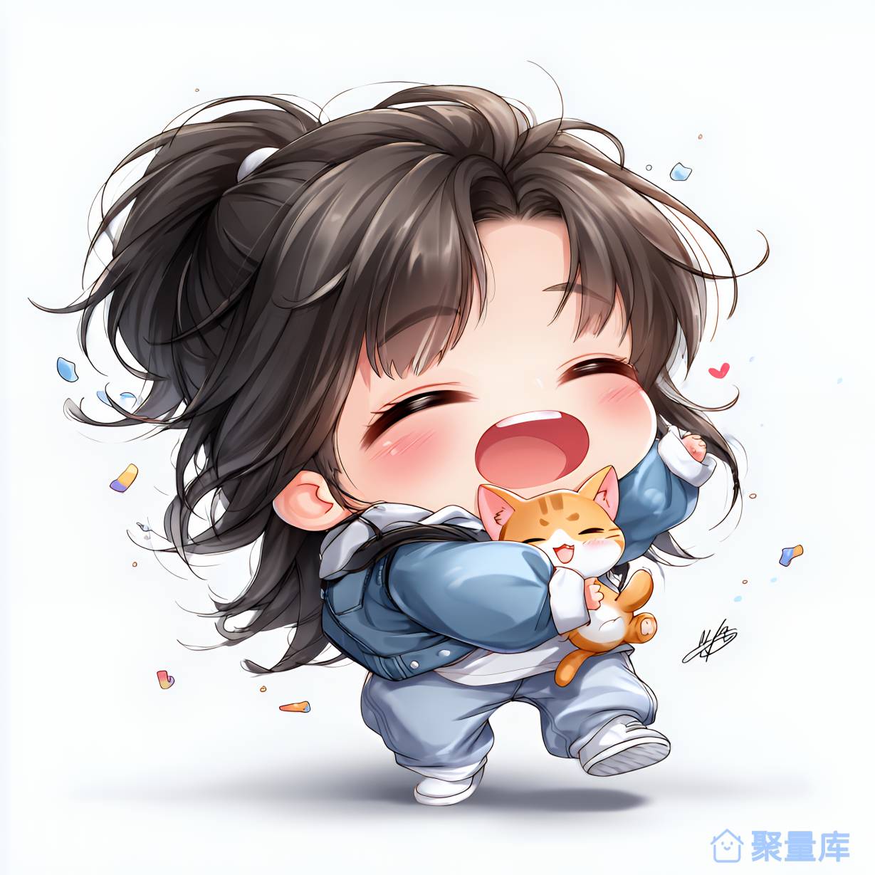 开心的女孩和猫咪