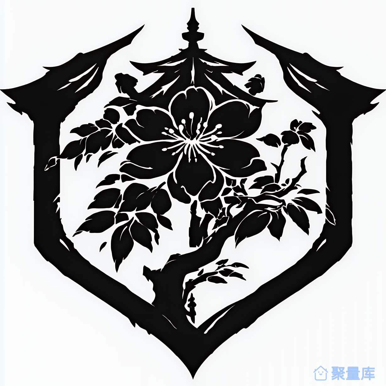 黑白色樱花树纹章